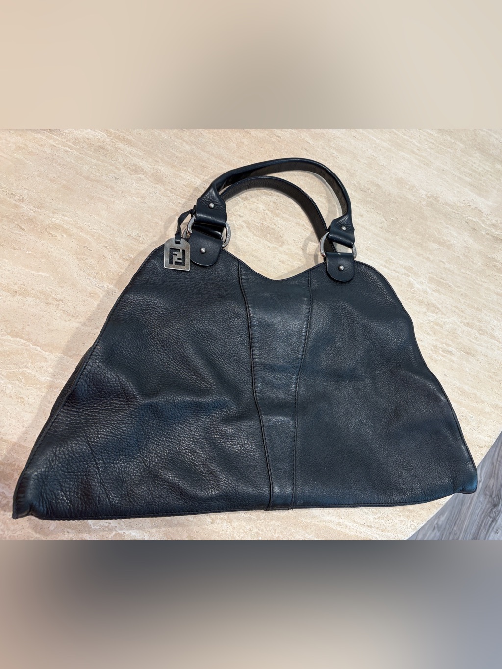 Fendi Black Leather Shoulder Bag With Silver Hardware